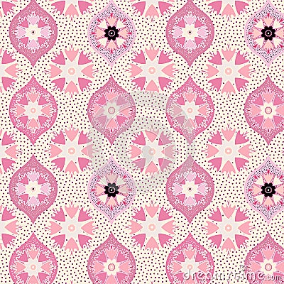 Soft pink decorated and textured seamless ogee pattern Vector Illustration