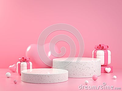 Soft Pink Valentine Collection Platform Concept With Gift Box Abstract Background 3d Render Stock Photo