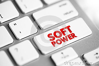 Soft power - ability to attract co-opt rather than coerce, text button on keyboard Stock Photo