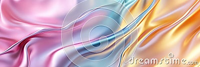 Soft satin fabric waves multicoloured background design. Texture with smooth flowing patterns and light shiny effect Stock Photo