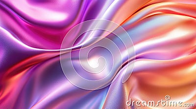 Soft satin fabric waves multicoloured background design. Texture with smooth flowing patterns and light shiny effect Stock Photo