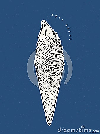 Soft serve ice-cream cone. Hand draw sketch vector Vector Illustration