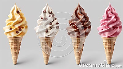Soft serve Yoghurt Ice cream swirl on cake cone on transparent background created with Generative AI Stock Photo