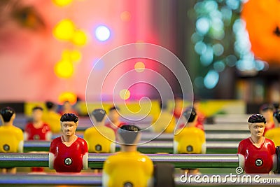Soft shot of dirty football table with cool light Stock Photo