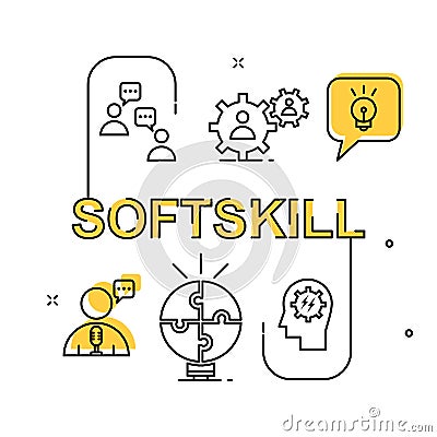 Soft Skill flat outline illustration free for commercial use Vector Illustration