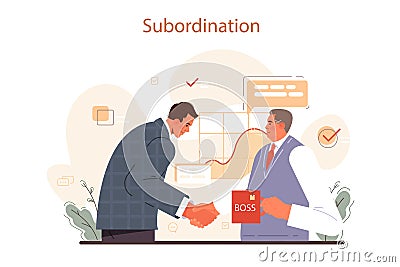 Soft skills concept. Employee respecting the chain of command, Vector Illustration