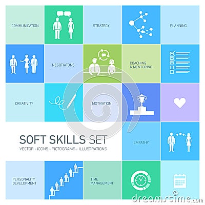 Soft skills icons set Stock Photo