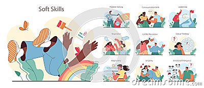 Soft skills set. Employees with communication and effective teamwork Vector Illustration