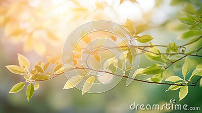 Soft spring leaves and twigs background with soft sunlight created with Generative AI Stock Photo