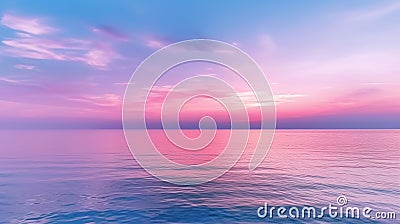 soft summer sunset over the bay, beautiful horizon pink clouds and water. Generative Ai Stock Photo