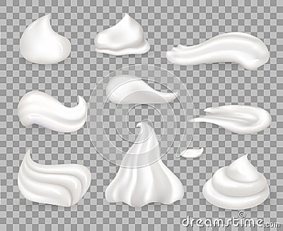 Soft Sweet Delicious Whipped Cream Samples Set Vector Illustration