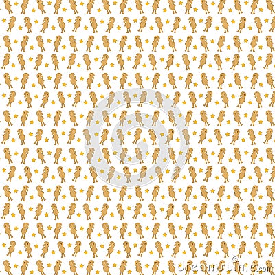 Soft toy hare. Seamless pattern. Brown. Yellow star Vector Illustration