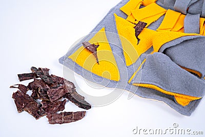 Soft washable textile training snuffle mat for nose work for pet. Intellectual games with pet. Stock Photo