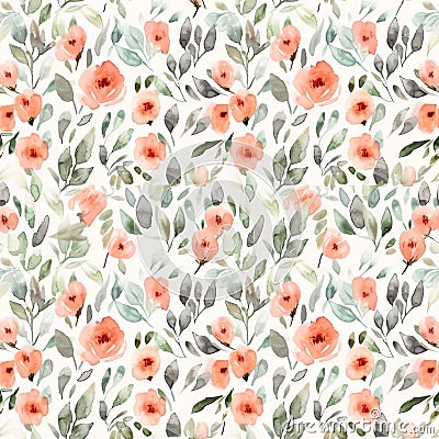 Soft watercolor seamless pattern with radiant red and orangeade flowers intermingled with desert foliage Stock Photo