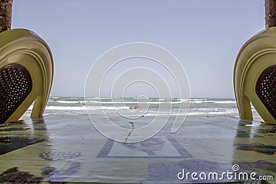 Soft wave of blue ocean on sandy beach. Stock Photo