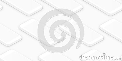 Soft white isometric smartphones seamless pattern Vector Illustration