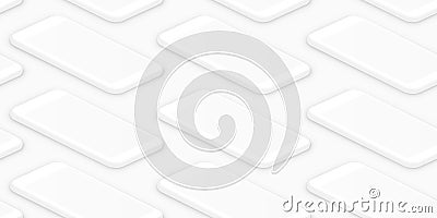 Soft white isometric smartphones seamless pattern Vector Illustration