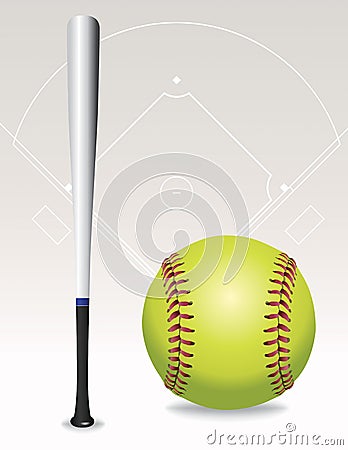 Softball Field, Ball, Bat Illustration Vector Illustration