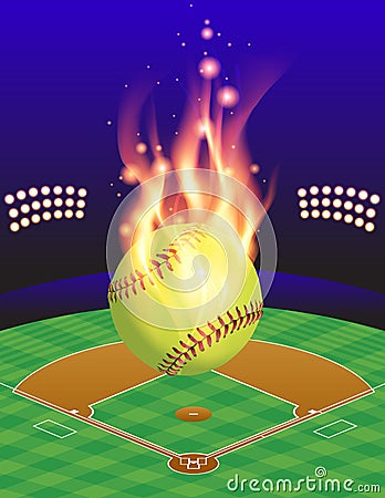 Softball Field and Fire Background Vector Illustration