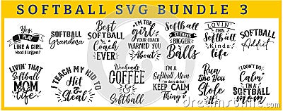 Softball Inspiration SVG Bundle: Hand-Drawn Quotes and Sayings for T-Shirts, Banners, Mugs and More Vector Illustration