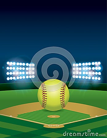 Softball on Softball Field Illustration Vector Illustration