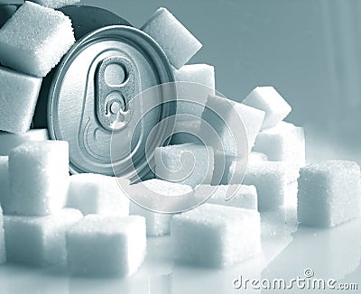 Softdrink can and sugar Stock Photo