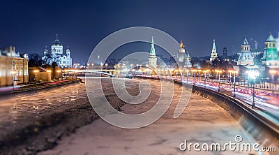 Soften edge view of frozen Moscow river near Kremlin and Read Square in Christmas Stock Photo