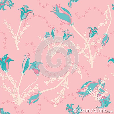 Flowers in teal on pink Vector Illustration