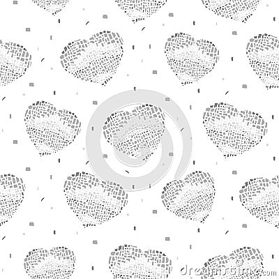 Softness monochrome Valentine`s Day vector seamless pattern. Mosaic gray hearts on a white background. Vector Illustration