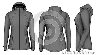 Softshell hooded jacket for lady. Vector Illustration