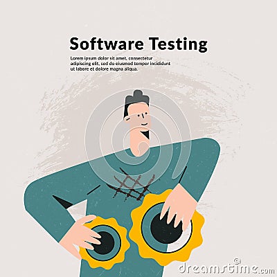 IT software application testing quality assurance concept. Application stress testing, bug removal, coding metaphor Vector Illustration