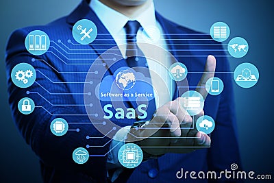 Software as a service - SaaS concept with businessman Stock Photo