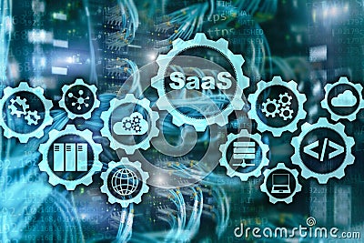 Software as a Service SaaS. Software concept. Modern technology model on a virtual screen server room background Stock Photo