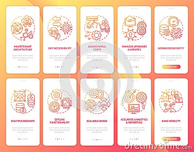 Software-as-service strong points onboarding mobile app page screen with concepts set Vector Illustration