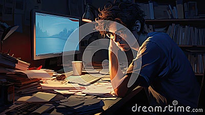 software bored programmer Cartoon Illustration