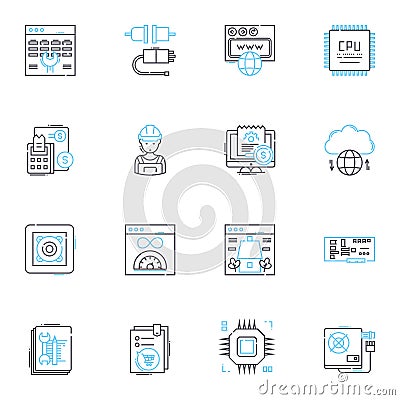 Software coding linear icons set. Programming, Algorithms, Debugging, Variables, Functions, Syntax, Loops line vector Vector Illustration
