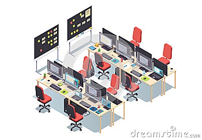 IT software design and company open space office Vector Illustration