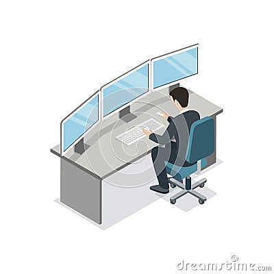Software developer coding isometric 3D icon Vector Illustration