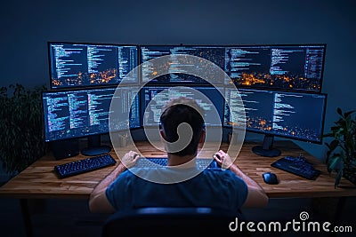 Software Developer Coding and Programming Technologies in Modern Office Environment Stock Photo