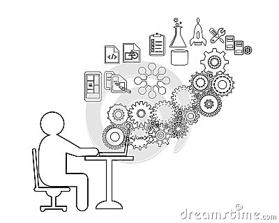 Software Developer or freelancer is Coding,also represents a business analyst gathering requirements Vector Illustration