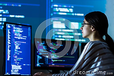 Software developer, freelancer working with program code Stock Photo