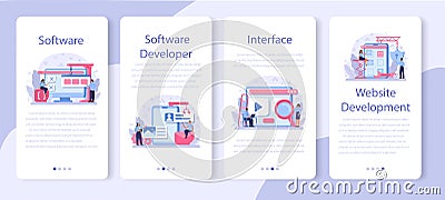 Software developer mobile application banner set. Idea of programming Vector Illustration