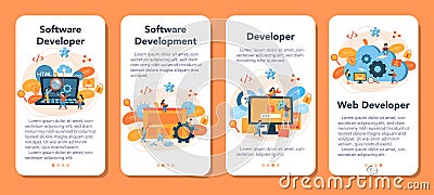 Software developer mobile application banner set. Idea of programming Vector Illustration