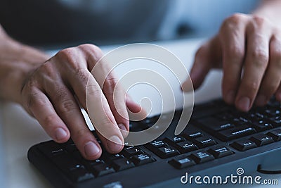 Software developer programmer keyboard write code Stock Photo