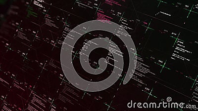 Software developer programming code running on black background, seamless loop. Animation. Abstract computer script code Stock Photo