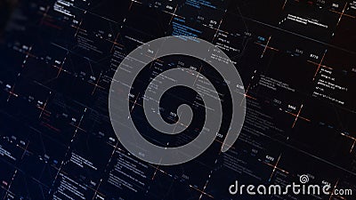 Software developer programming code running on black background, seamless loop. Animation. Abstract computer script code Stock Photo