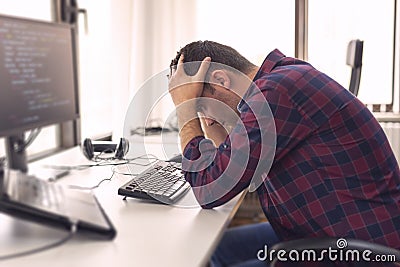 Software developer stressed out Stock Photo