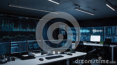 Software Developer Working in Digital Workspace with Multiple Screens Stock Photo