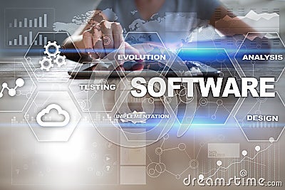 Software development. Data Digital Programs System Technology Concept Stock Photo