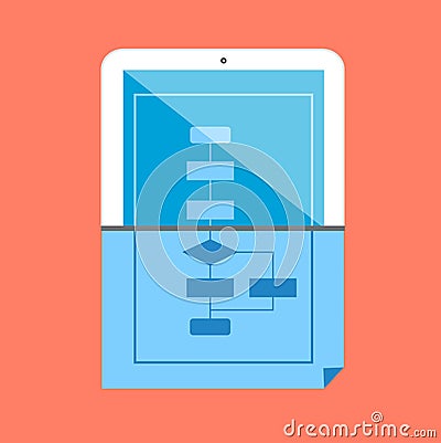 Software development evolution paper and tablet. Vector Illustration